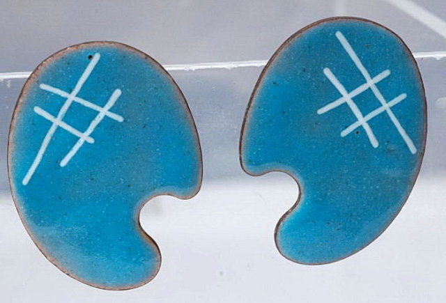 Vintage Enamel over Copper MODERNIST EARRINGS Artist Pallet