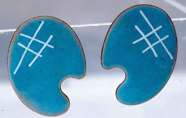 Vintage Enamel over Copper MODERNIST EARRINGS Artist Pallet