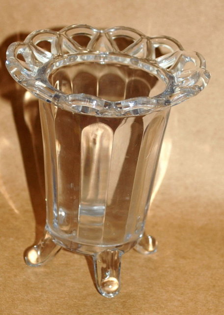 Imperial Glass Celery Vase, paneled glass with open lace work rim