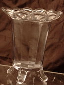 Imperial Glass Celery Vase, paneled glass with open lace work rim