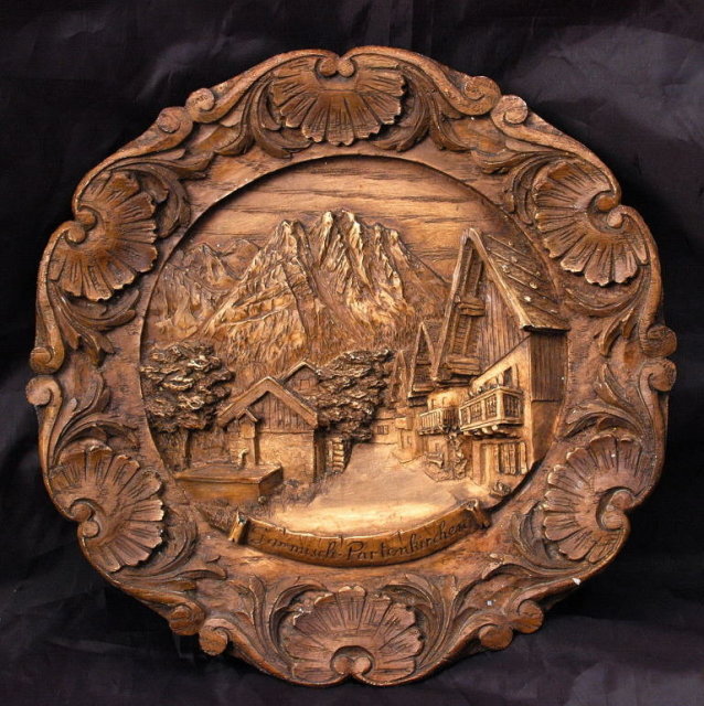 Carved Wood Plaque Twin Towns of Garmisch & Partenkirchen * PRICE REDUCED !*