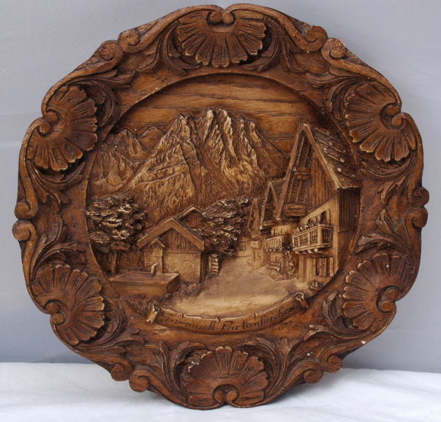 Carved Wood Plaque Twin Towns of Garmisch & Partenkirchen * PRICE REDUCED !*