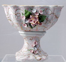 Lefton Compote Hand Painted Pink/Gold with Raised Flowers