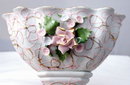 Lefton Compote Hand Painted Pink/Gold with Raised Flowers
