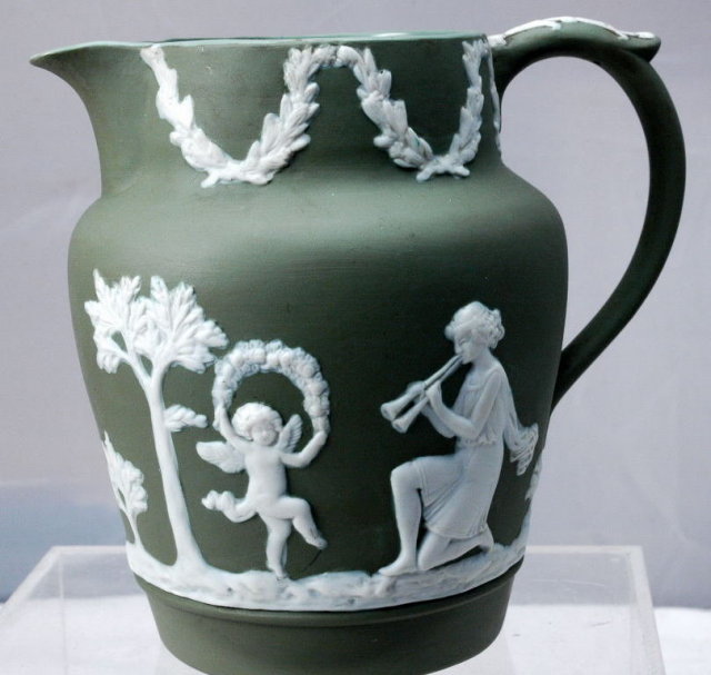 Sage Green Jasperware Pitcher Numbered Jasper Ware