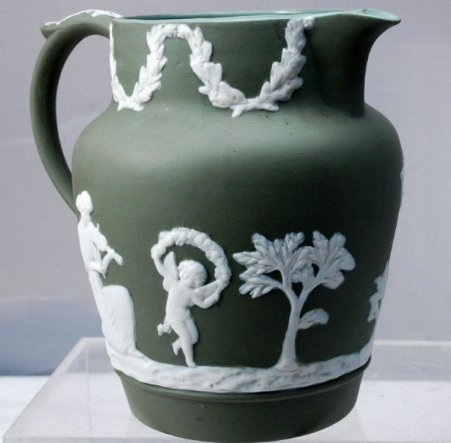 Sage Green Jasperware Pitcher Numbered Jasper Ware