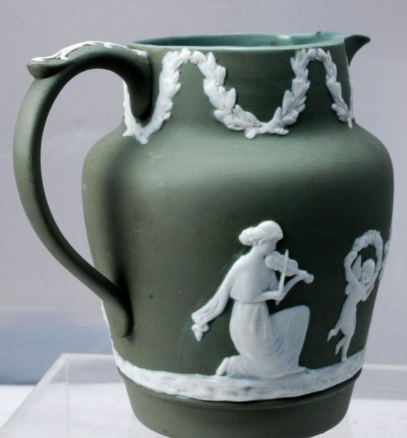Sage Green Jasperware Pitcher Numbered Jasper Ware
