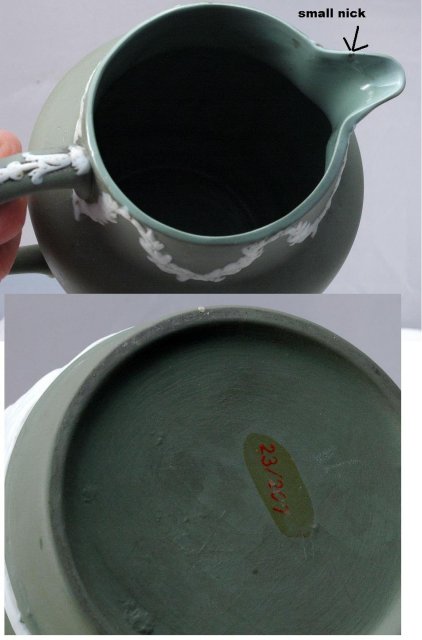 Sage Green Jasperware Pitcher Numbered Jasper Ware