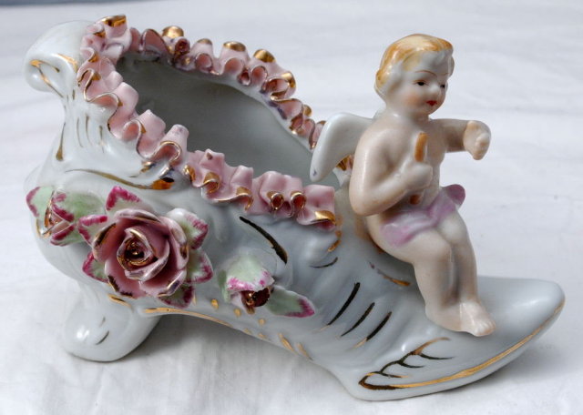 Wales Porcelain Boy Angel On Flowered Shoe