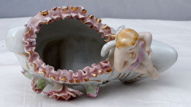 Wales Porcelain Boy Angel On Flowered Shoe