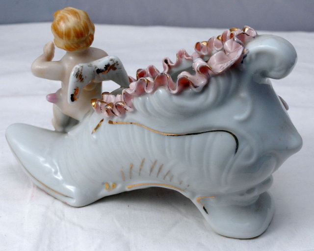 Wales Porcelain Boy Angel On Flowered Shoe