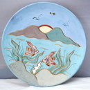 Ceramica Gardiel of Mexico Fish & Mountains Scene Plate with 24k Gold details