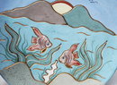 Ceramica Gardiel of Mexico Fish & Mountains Scene Plate with 24k Gold details