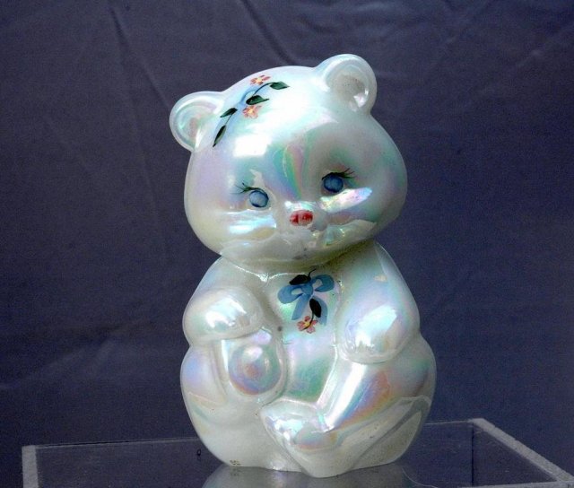 Fenton Glass Bear Opalescent Hand painted