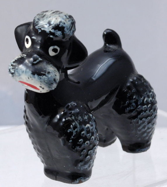 Black Poodle Figurine, black ceramic pottery