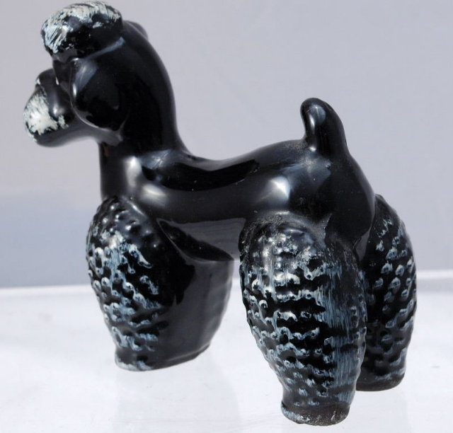 Black Poodle Figurine, black ceramic pottery