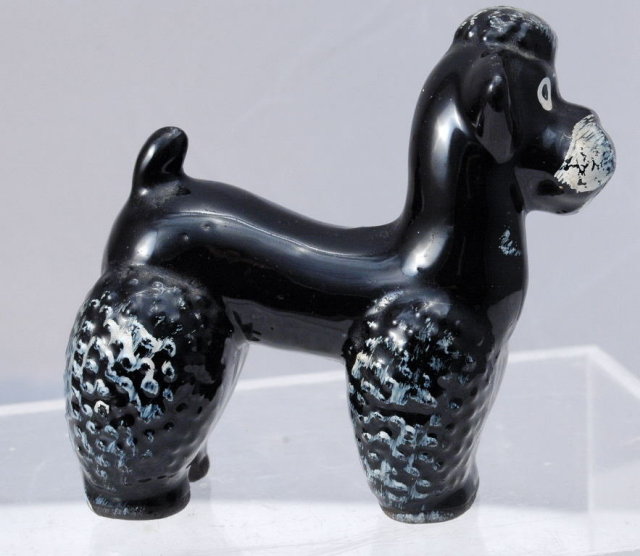 Black Poodle Figurine, black ceramic pottery