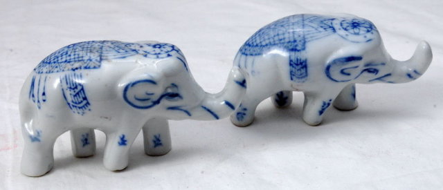 Blue White Porcelain Elephant PAIR Delft