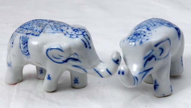 Blue White Porcelain Elephant PAIR Delft
