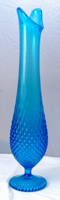 Large Fenton Blue Glass Vase Swung Stretch Hobnail 15.5
