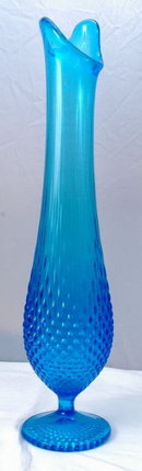 Large Fenton Blue Glass Vase Swung Stretch Hobnail 15.5