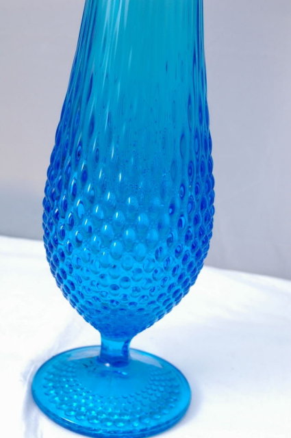 Large Fenton Blue Glass Vase Swung Stretch Hobnail 15.5
