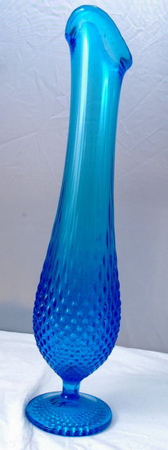 Large Fenton Blue Glass Vase Swung Stretch Hobnail 15.5