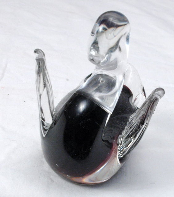 FM Konstglas Swan Paperweight Clear & Garnet RED / RONNEBY Sweden