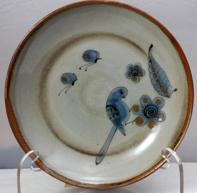 Tonala Mexican Stoneware Pottery Dish Signed KE 8.5