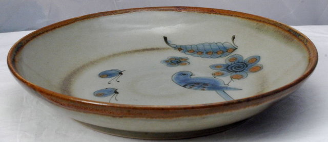 Tonala Mexican Stoneware Pottery Dish Signed KE 8.5