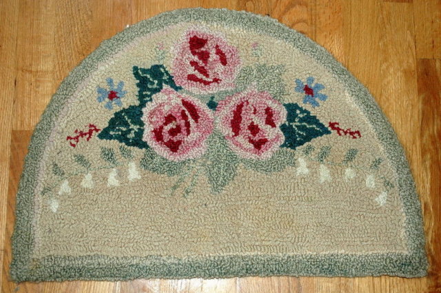 Vintage Hooked Floral Hearth Rug, Wool, hand made