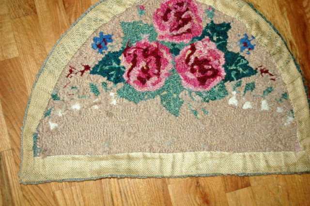 Vintage Hooked Floral Hearth Rug, Wool, hand made