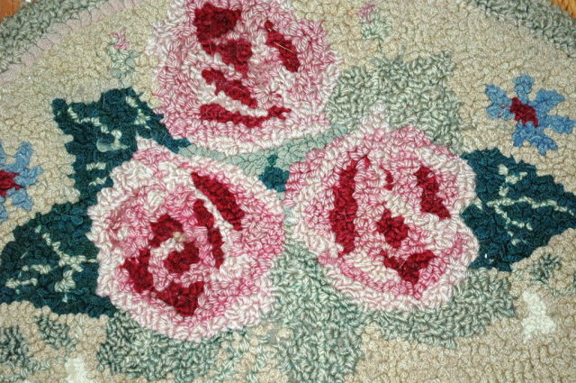 Vintage Hooked Floral Hearth Rug, Wool, hand made