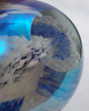 Hand blown Art Glass Paperweight Egg Beautiful Blue White Clear Oval