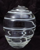 Hand Blown Studio Art Glass Vase with White Swirl Lines