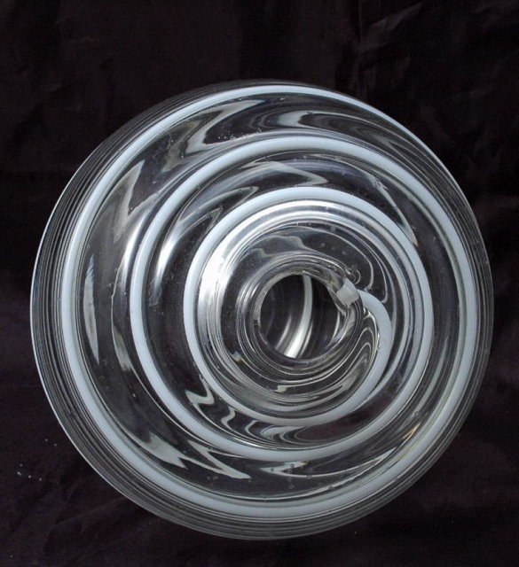 Hand Blown Studio Art Glass Vase with White Swirl Lines