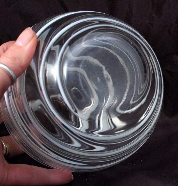 Hand Blown Studio Art Glass Vase with White Swirl Lines