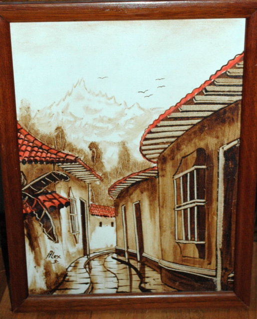Narrow Latin Street Scene Oil Painting on Canvas