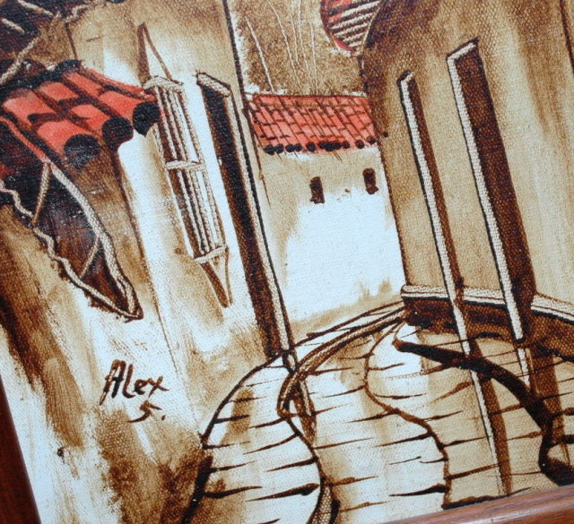 Narrow Latin Street Scene Oil Painting on Canvas