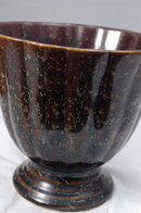 Deco Brush Footed Pottery Bowl Brown Glaze with Speckles