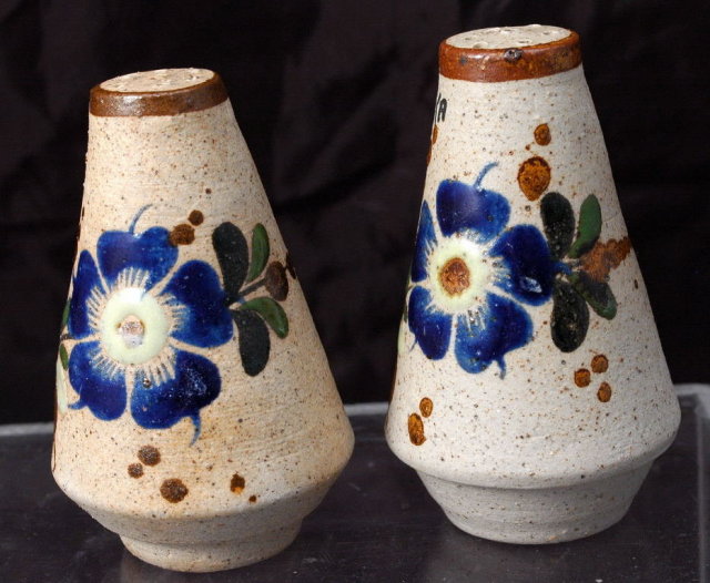 Tonala Mexican Stoneware Hand painted Salt and Pepper Shakers Souvenir