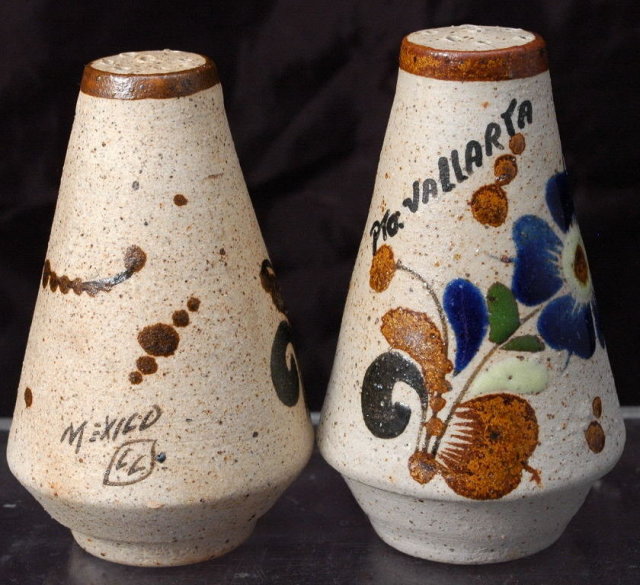 Tonala Mexican Stoneware Hand painted Salt and Pepper Shakers Souvenir
