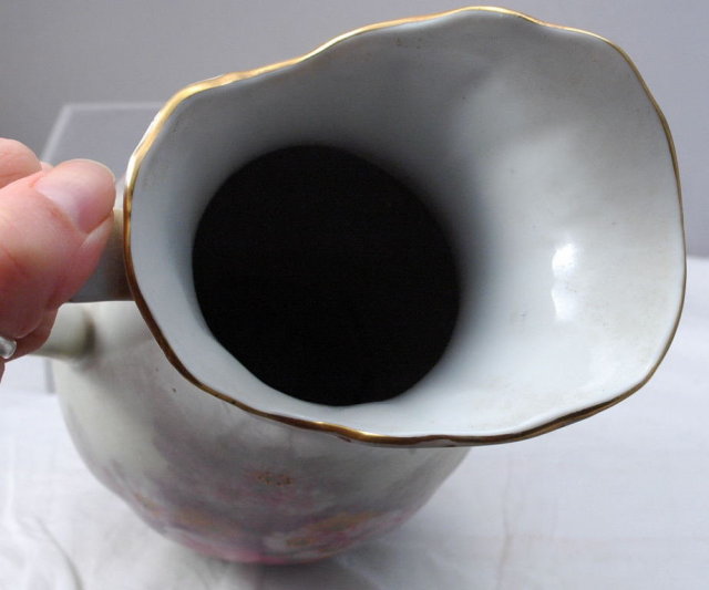 Tall Porcelain Ewer Pitcher, Hand Painted **PRICE REDUCTION**!Flowers with Gold Trim