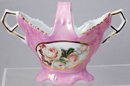GERMAN PORCELAIN BASKET Hand painted Roses & Gold Leaf