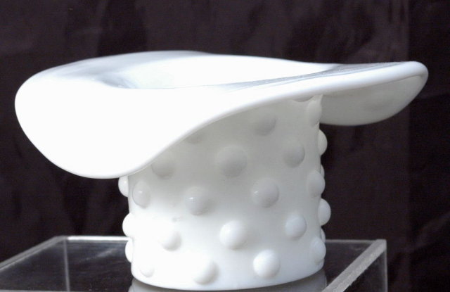 Milk Glass Hobnail Hat Vase