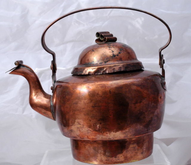 Norwegian Hammered Copper Tea Kettle hand crafted signed P. Aunøien ( to use on a wood stove)