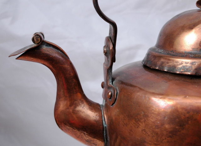 Norwegian Hammered Copper Tea Kettle hand crafted signed P. Aunøien ( to use on a wood stove)