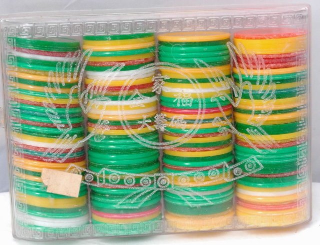 Chinese Gambling Game Chips in Clear Plastic Box Rack * PRICE REDUCED !*