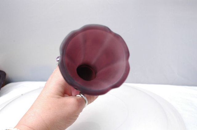 Amethyst Satin Frost Glass Bud Vase with Embossed Signaure PRICE REDUCTION!