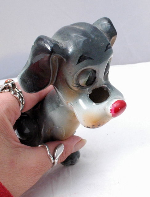 Dog Sewing Tape Measure & Scissors Holder Keeper Figural Ceramics